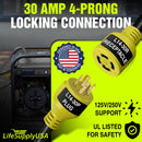 100ft Generator Extension Cord 30 AMP 4-Prong (L14-30P / L14-30R) - 10AWG4 125/250V STW - Hook and Loop Strap ETL Listed by LifeSupplyUSA