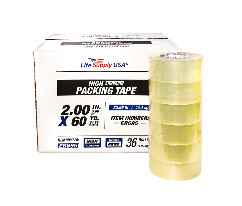 LifeSupplyUSA 36 Rolls Heavy Duty Packing Tape 2" x 60 Yards 3.8 mil - Transparent - Bubble Free, Adhesive, for Shipping/Moving/Storage/Box Carton Packaging Seal