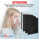 LifeSupplyUSA 3-in-1 True HEPA Air Cleaner Replacement Filter + Pre-Filter + Carbon Filter Compatible with Renpho RP-AP001, RP-AP001S, RP-AP002 Air Purifiers (5-Pack)