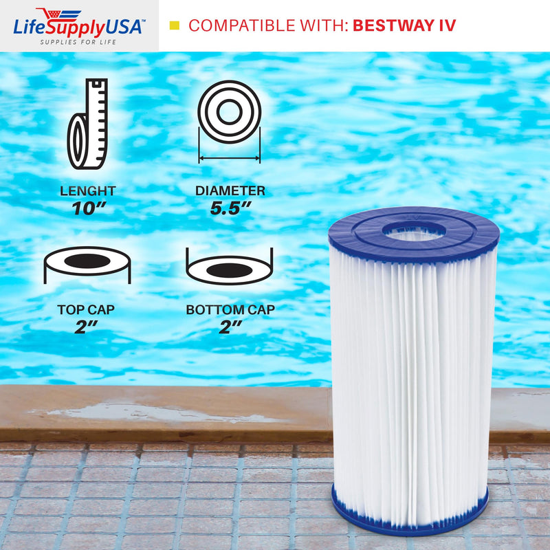 LifeSupplyUSA Pool Filter Replacement for Bestway Type IV/B 29005E Cartridge for Above Ground Pools Spa Filter (6 Pack)