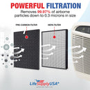 LifeSupplyUSA Complete Replacement Filter Set (1 True HEPA Air Cleaner Replacement Filter + 1 Carbon Filter) Compatible with Rabbit Air BioGS/BioGP SPA-421A & SPA-582A Air Purifiers