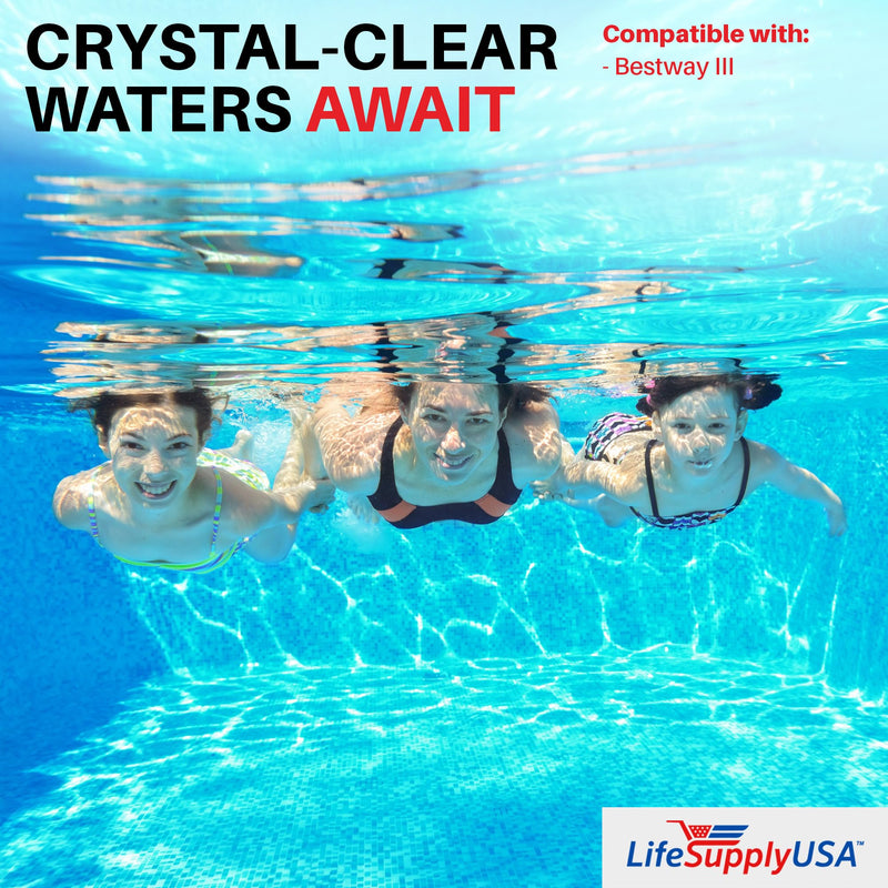 LifeSupplyUSA Pool Filter Replacement for Bestway Type III/A Cartridge 58012E for Use in 500/800/1500 Gallon Filter Pumps for Above Ground Pools/Spa (6 Pack)