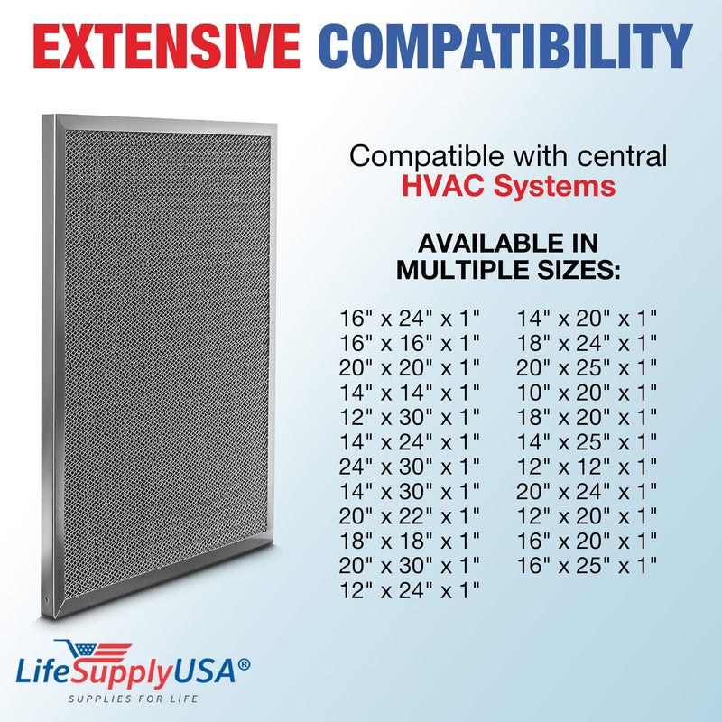 LifeSupplyUSA 20x24x1 Electrostatic Air Filter, MERV 8, Washable, Reusable Furnace AC/HVAC Filter, Energy Saving, Easy to Clean, Long-Lasting