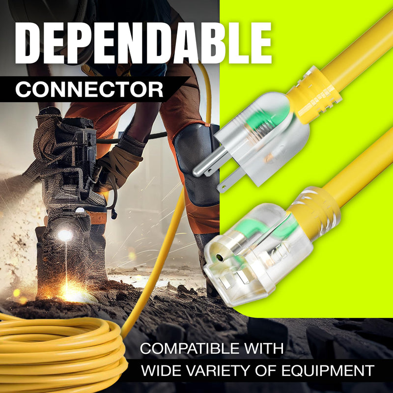 25ft Outdoor/Indoor Extension Cord 14/3 Gauge Heavy Duty 3 Prong SJTW, Waterproof, Flexible Cold-Resistant Long Power Cord,125 Amp 1875W, Yellow by LifeSupplyUSA