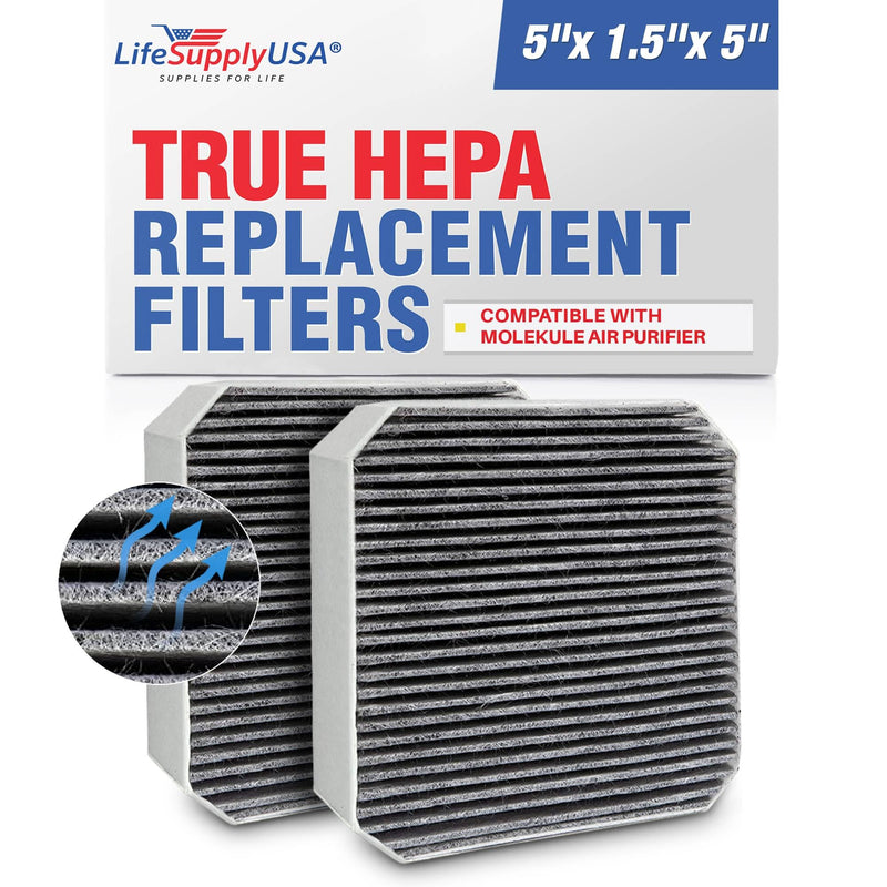 Replacement HEPA Pre-Filter Fits Molekule Air Purifier, High-efficiency Activated Carbon 2-in-1 Air Clean Dust VOCs (2-Pack)