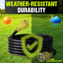 25ft Generator Extension Cord 30 AMP 4-Prong (L14-30P / L14-30R) - 10AWG4 125/250V STW - Hook and Loop Strap ETL Listed by LifeSupplyUSA