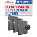 LifeSupplyUSA 16x20x1 Electrostatic Air Filter, MERV 8, Washable, Reusable Furnace AC/HVAC Filter, Energy Saving, Easy to Clean, Long-Lasting (3-Pack) - 3-Pack,16" x 20" x 1"
