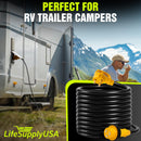 30ft RV Extension Cord 30 AMP (TT-30P/L5-30R) with Twist-Lock Connector and Grip Handle, Hook and Loop Strap - STW 10/3 AWG 125 Volt - Heavy Duty - by LifeSupplyUSA - TT-30P/L5-30R,30 FT