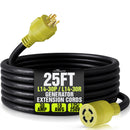 25FT - 100FT Generator Extension Cord 30 AMP 3-Prong/4-Prong 10AWG 125/250V STW - Hook and Loop Strap ETL Listed by LifeSupplyUSA