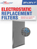 LifeSupplyUSA 20x24x1 Electrostatic Air Filter, MERV 8, Washable, Reusable Furnace AC/HVAC Filter, Energy Saving, Easy to Clean, Long-Lasting - 1-Pack,20" x 24" x 1"