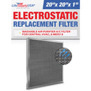 LifeSupplyUSA 20x20x1 Electrostatic Air Filter, MERV 8, Washable, Reusable Furnace AC/HVAC Filter, Energy Saving, Easy to Clean, Long-Lasting - 1-Pack,20" x 20" x 1"