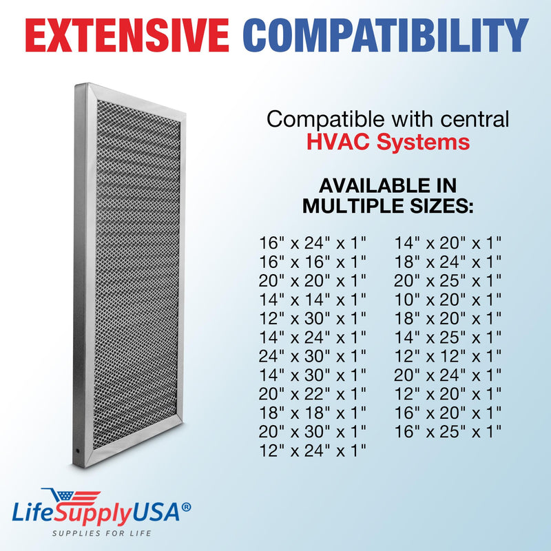 LifeSupplyUSA 10x20x1 Electrostatic Air Filter, MERV 8, Washable, Reusable Furnace AC/HVAC Filter, Energy Saving, Easy to Clean, Long-Lasting - 1-Pack,10" x 20" x 1"