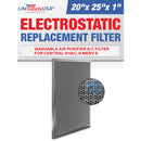 LifeSupplyUSA 20x25x1 Electrostatic Air Filter, MERV 8, Washable, Reusable Furnace AC/HVAC Filter, Energy Saving, Easy to Clean, Long-Lasting - 1-Pack,20" x 25" x 1"
