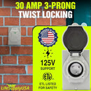 3 Prong Generator Inlet Power Box with Indicator NEMA L5-30P 30 AMP 125 Volt - Heavy Duty - ETL Listed by LifeSupplyUSA - L5-30P,Power Box