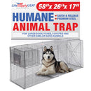 LifeSupplyUSA Heavy Duty Catch Release X-Large Live Humane Animal Cage Trap Small Bait Cage Included for Foxes Dogs and Other Similar Sized Animals 58x26x17 - 1-Pack,58 x 26 x 17