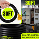 30ft RV Extension Cord 30 AMP (TT-30P/L5-30R) with Twist-Lock Connector and Grip Handle, Hook and Loop Strap - STW 10/3 AWG 125 Volt - Heavy Duty - by LifeSupplyUSA - TT-30P/L5-30R,30 FT