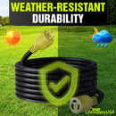 50ft Generator Extension Cord 30 AMP 3-Prong (L5-30P / L5-30R) - 10AWG3 125V STW - Hook and Loop Strap ETL Listed by LifeSupplyUSA - 50 FT,3-Prong