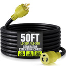 25ft Generator Extension Cord 30 AMP 4-Prong (L14-30P / L14-30R) - 10AWG4 125/250V STW - Hook and Loop Strap UL Approved by LifeSupplyUSA