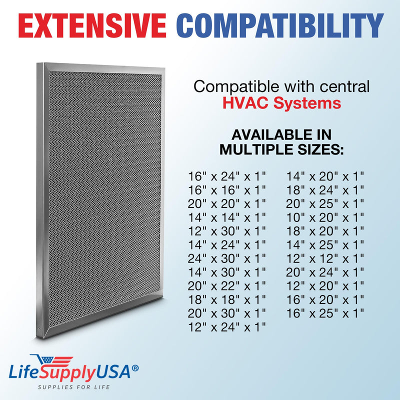 LifeSupplyUSA 16x25x1 Electrostatic Air Filter, MERV 8, Washable, Reusable Furnace AC/HVAC Filter, Energy Saving, Easy to Clean, Long-Lasting (3-Pack) - 3-Pack,16" x 25" x 1"