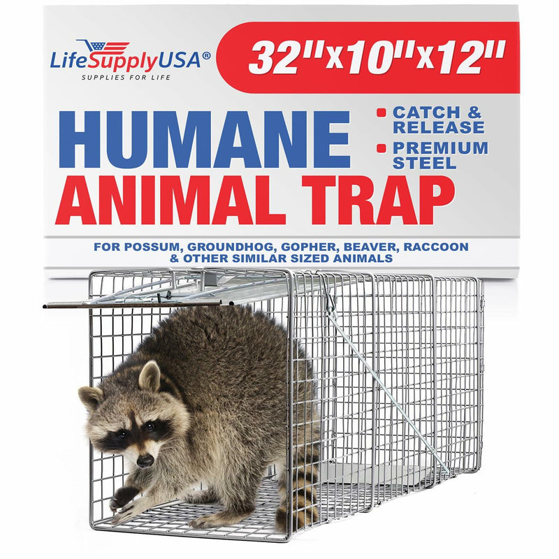 Heavy Duty Catch Release Large Live Humane Animal Cage Trap for Opposums Beavers Groundhogs Gophers 32x10x12