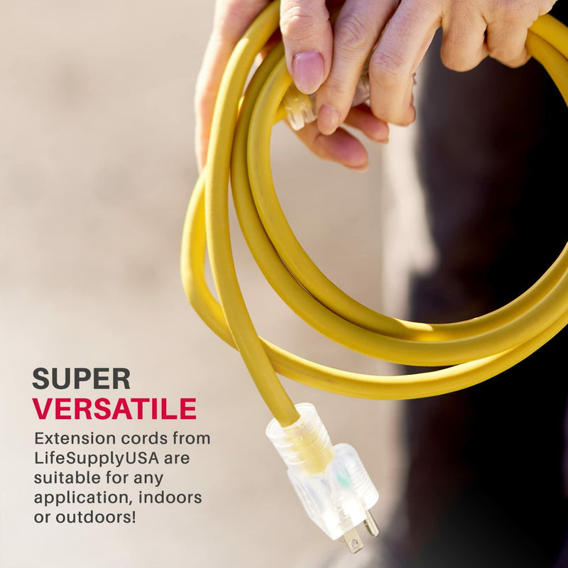 50ft Power Extension Cord Outdoor & Indoor - Waterproof Electric Drop Cord Cable - 3 Prong SJTW, 12 Gauge, 15 AMP, 125 Volts, 1875 Watts, 12/3 by LifeSupplyUSA - Yellow (5 Pack)