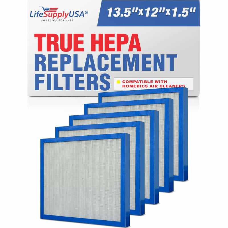 True HEPA Air Cleaner Filter Replacement Compatible with Homedics AF-100FL AF-100 Air Cleaners by LifeSupplyUSA (5-Pack)