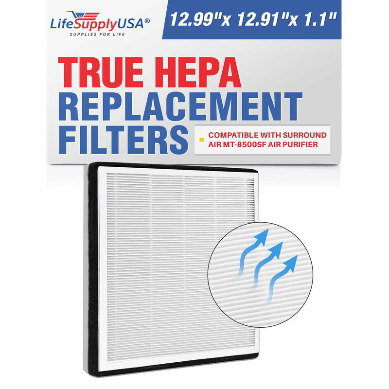LifeSupplyUSA 3-in-1 True HEPA Air Cleaner Replacement Filter Compatible with Surround Air MT-8500SF Air Cleaner