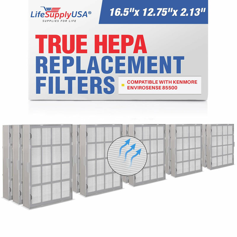 LifeSupplyUSA True HEPA Filter Replacement Compatible with Kenmore EnviroSense 85500 Air Purifier (5-Pack)