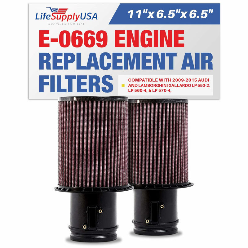 LifeSupplyUSA Replacement Washable/Reusable E-0669 Engine Air Filter Compatible with 2009-2015 Audi R8 and Lamborghini Gallardo LP550-2, LP560-4, & LP570-4 (2-Pack)