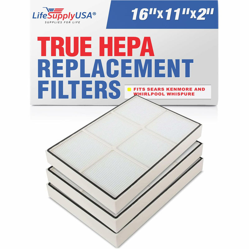 LifeSupplyUSA True HEPA Filter Replacement Compatible with Whirlpool Kenmore, Easy Install, Effective Particle Filtration, Durable 3-Pack 16x11x2 Air Purifier (3-Pack)