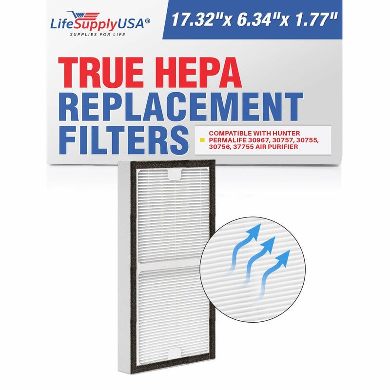 LifeSupplyUSA True HEPA Filter Replacement Compatible with Hunter Permalife 30967, 30757, 30755, 30756, 37755 Air Purifier (5-Pack)