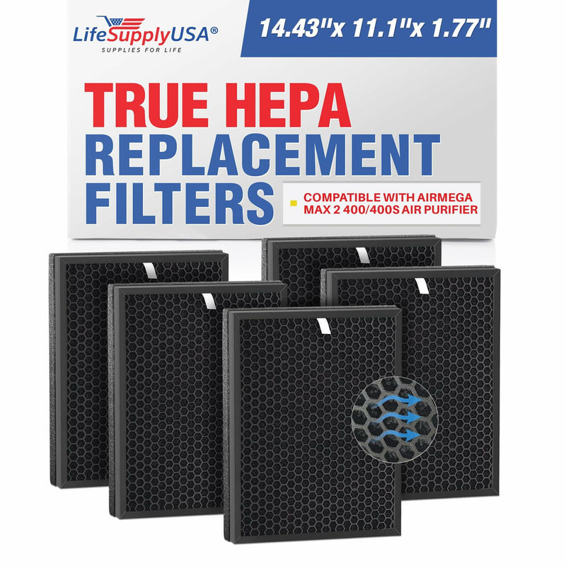 LifeSupplyUSA Complete Replacement Filter Set (1 True HEPA Air Cleaner Replacement Filter + 2 Carbon Filters) Compatible with Coway AP-0512NH Air Purifiers (5-Pack)