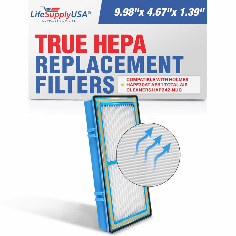 LifeSupplyUSA True HEPA Filter Replacement Compatible with Holmes HAPF30AT Aer1 Total HAP242-NUC Air Purifier (3-Pack)