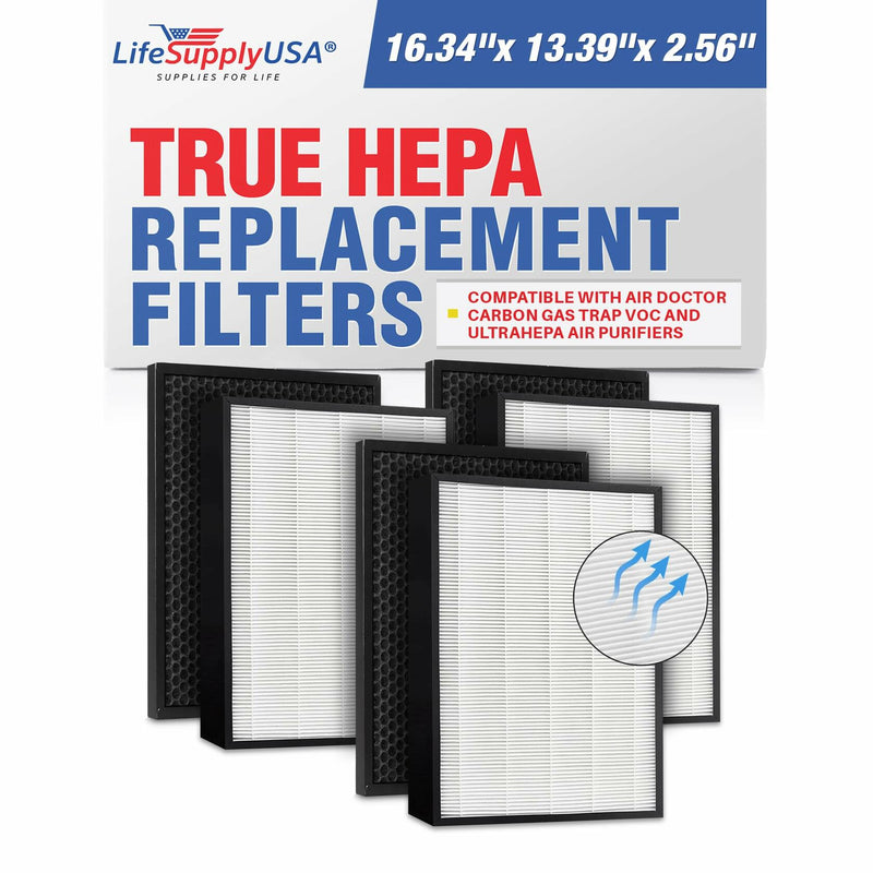 LifeSupplyUSA Complete Replacement Filter Set (1 True HEPA Air Cleaner Replacement Filter + 1 Carbon Pre-Filter) Compatible with A-Doctor Carbon Gas Trap VOC and UltraHEPA Air Purifiers (3-Pack)