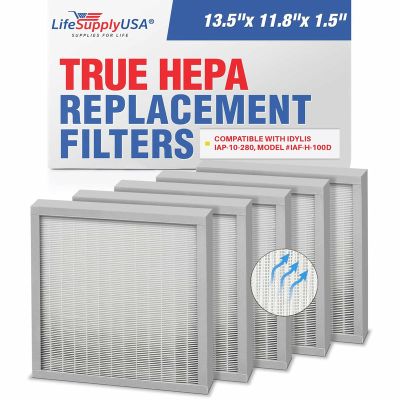 LifeSupplyUSA True HEPA Filter Replacement Compatible with Idylis IAP-10-280, IAF-H-100D Air Purifier (5-Pack)