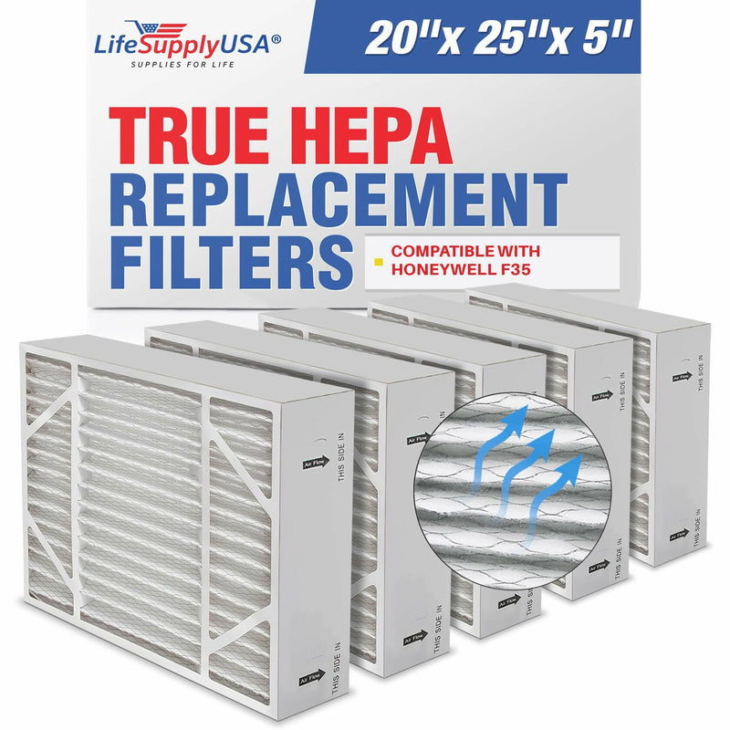 LifeSupplyUSA True HEPA Filter Replacement Compatible with Honeywell F35 FC35A1027 F100 F150 FC100A1037 F200 FC200E1037 FC100C1017 Air Purifier (5-Pack)