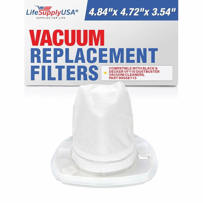LifeSupplyUSA Vacuum Filter Replacement Cups Compatible with Black & Decker VF110 Dustbuster Vacuum Cleaners, Part 90558113 (5-Pack)