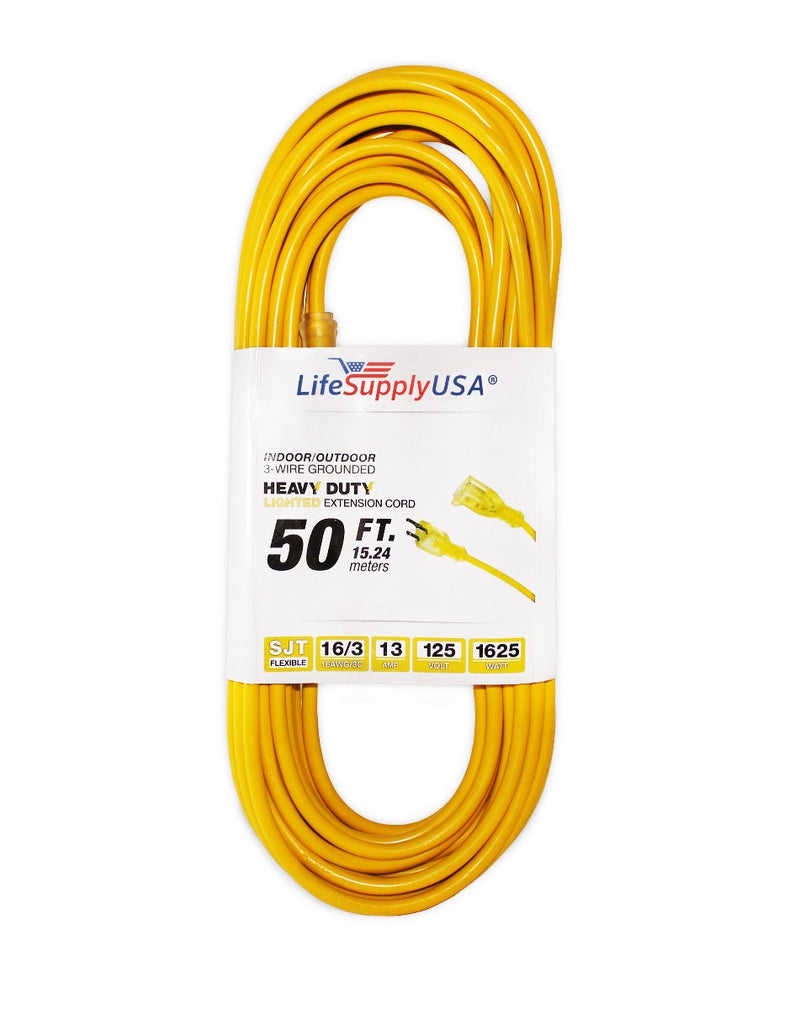 10 Pack - 16/3 50ft SJTW Lighted End Heavy Duty Extension Cord (50 feet)-Extension Cords- LifeSupplyUSA
