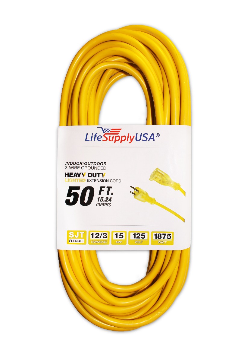 10 Pack - 12/3 50ft SJTW Lighted End Heavy Duty Extension Cord (50 feet)-Extension Cords- LifeSupplyUSA