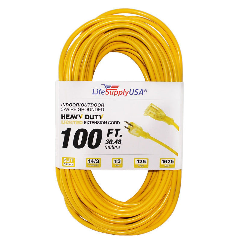 10 Pack - 14/3 100ft SJTW Lighted End Heavy Duty Extension Cord (100 feet)-Extension Cords- LifeSupplyUSA