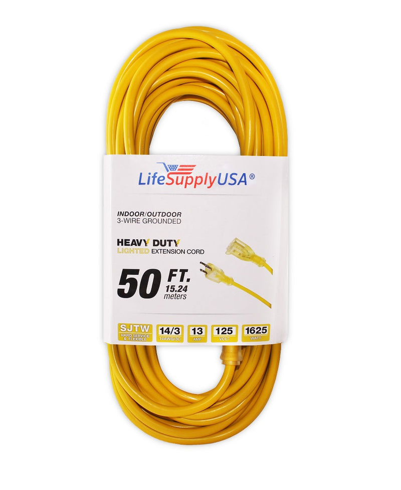 50 Pack - 14/3 50ft SJTW Lighted End Heavy Duty Extension Cord (50 feet)-Extension Cords- LifeSupplyUSA
