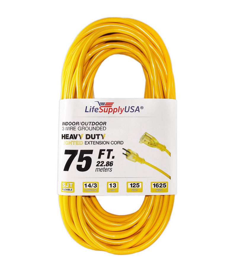 50 Pack - 14/3 75ft SJTW Lighted End Heavy Duty Extension Cord (75 feet)-Extension Cords- LifeSupplyUSA