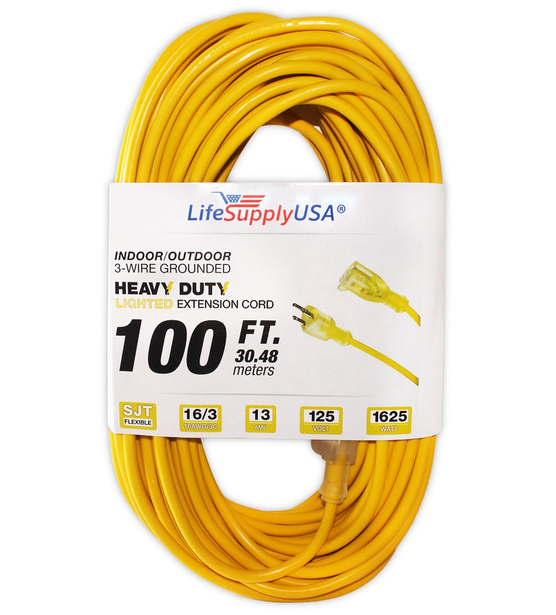 10 Pack - 16/3 100ft SJTW Lighted End Heavy Duty Extension Cord (100 feet)-Extension Cords- LifeSupplyUSA