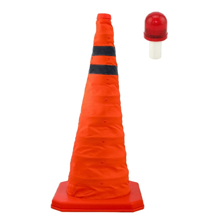2PK Collapsible 28" Inch Reflective Multi Purpose Pop Up Road Safety Extendable Traffic Cone with LED Light Lamp Topper-Traffic Cones- LifeSupplyUSA