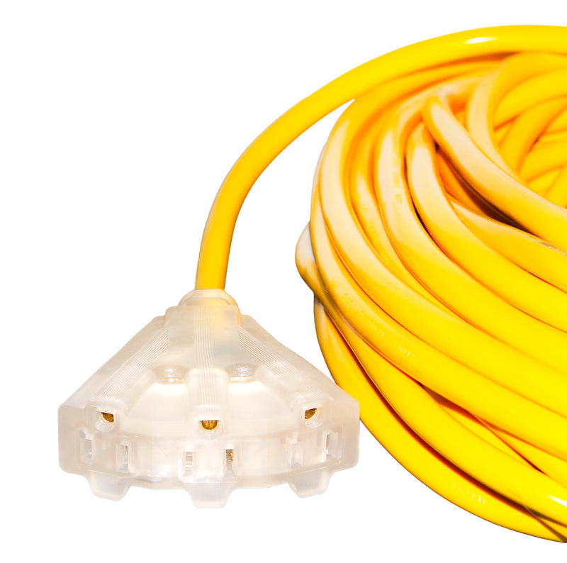 50 case 12/3 25ft Wire Gauge 3 OUTLET Tri-Source SJT Indoor Outdoor Vinyl LIGHTED Electric Extension Cord, 25 Feet-Extension Cords- LifeSupplyUSA